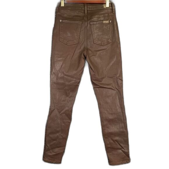 7 FOR ALL MANKIND Coated Brown Ankle Super Skinny High Waist Jeans Waist 25 #773 - Picture 2 of 14